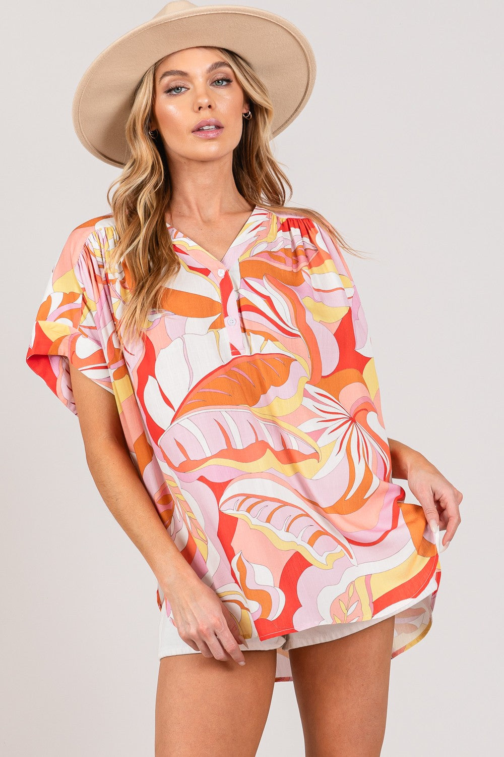 Abbey Abstract Print Half Button Blouse