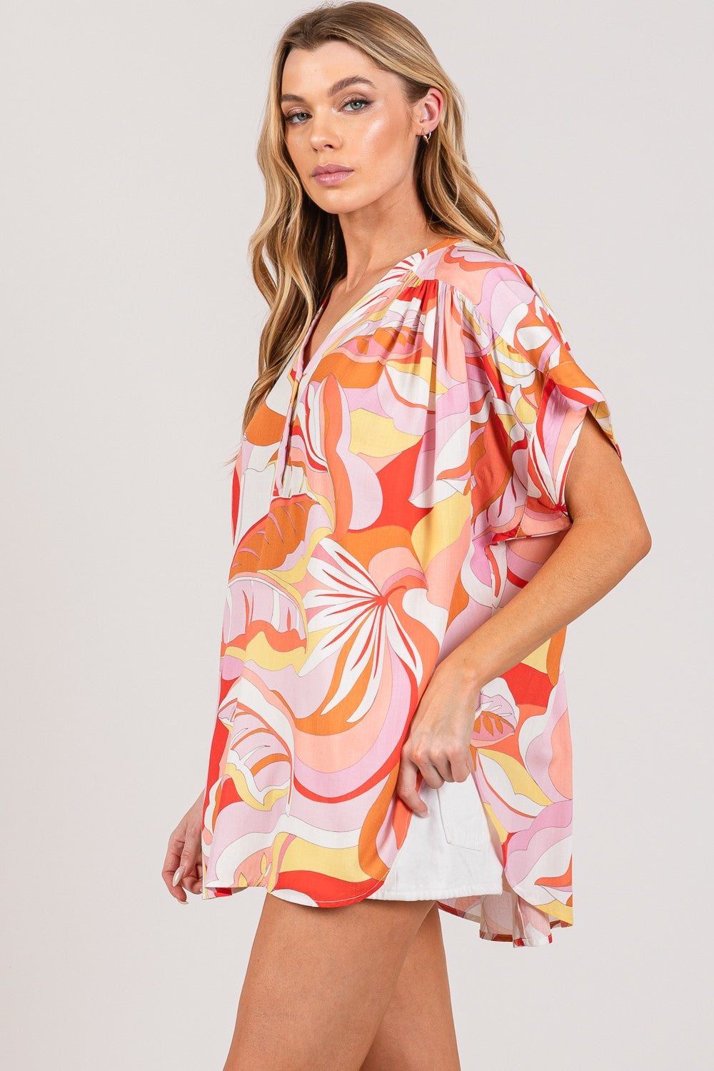 Abbey Abstract Print Half Button Blouse