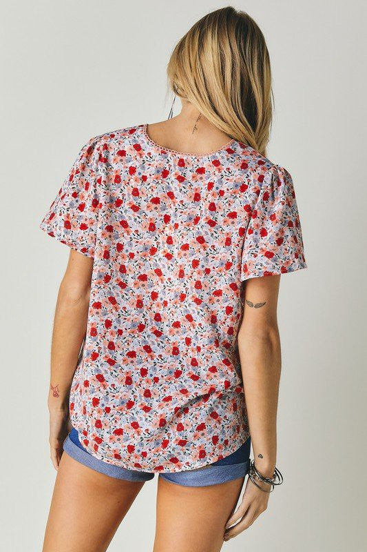 Floral Printed V-Neck Short Sleeve Top