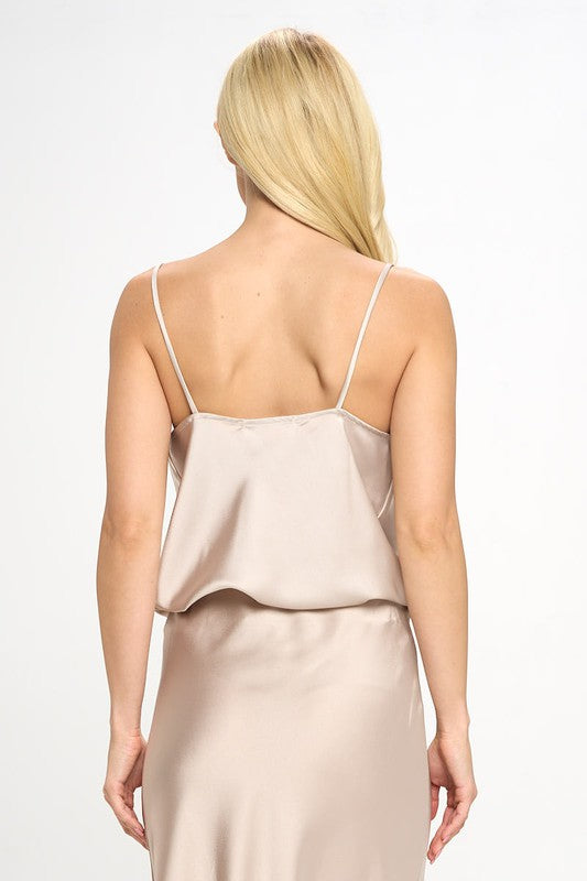 Silky Satin Print Tank Top - Champagne