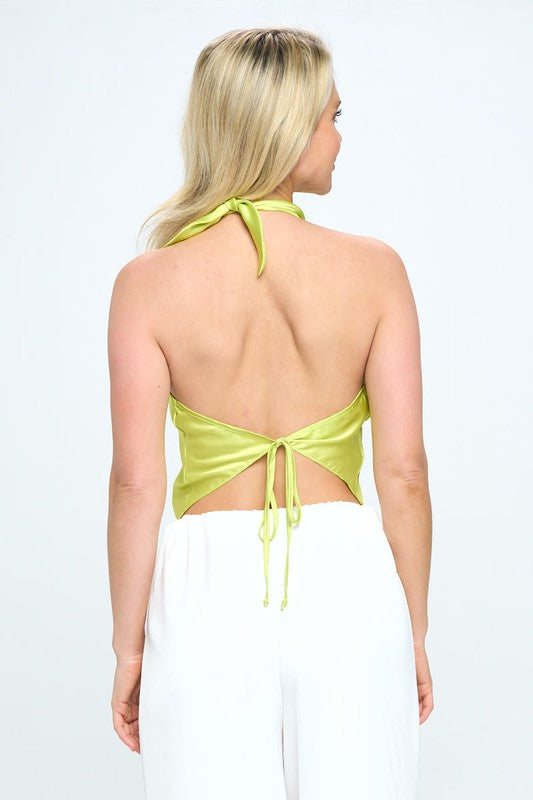 Satin Cowl Neck Backless Top