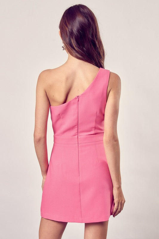 Falling For You One Shoulder Dress - Pink