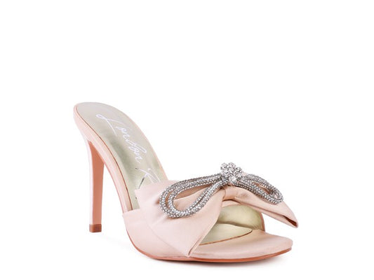 Brag In Crystal Bow Satin High Heeled Sandals