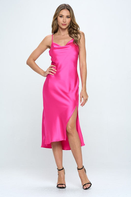 Satin Bias Slip Dress with Slit