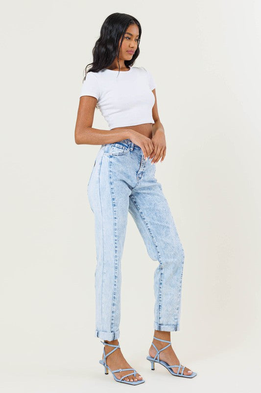 High-Rise Color Block Boyfriend Jeans