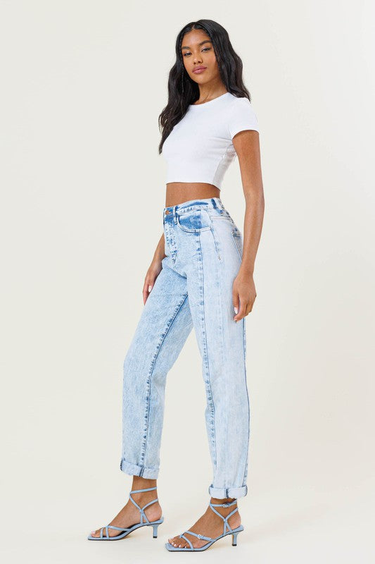 High-Rise Color Block Boyfriend Jeans