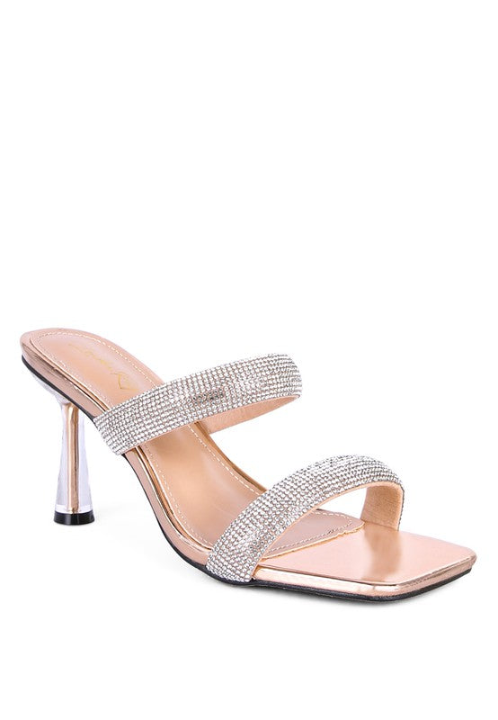 DOLLS DIAMANTE MID HEEL SLIDE SANDALS