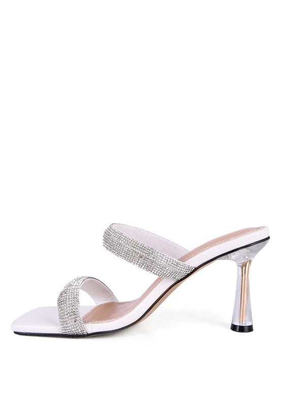 DOLLS DIAMANTE MID HEEL SLIDE SANDALS