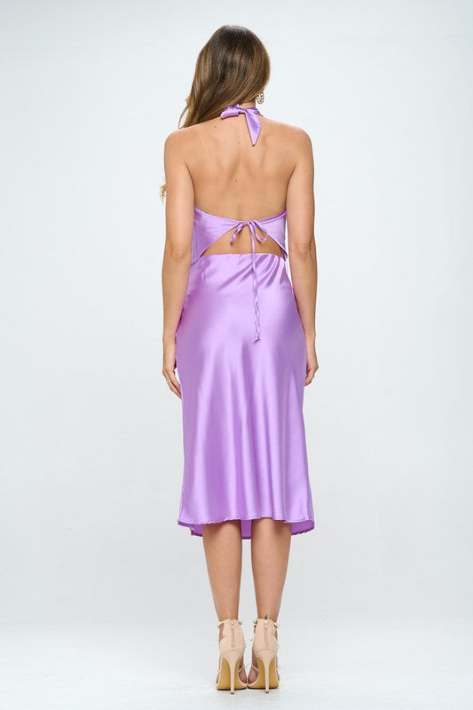 Satin Cowl Neck Backless Top - Lilac