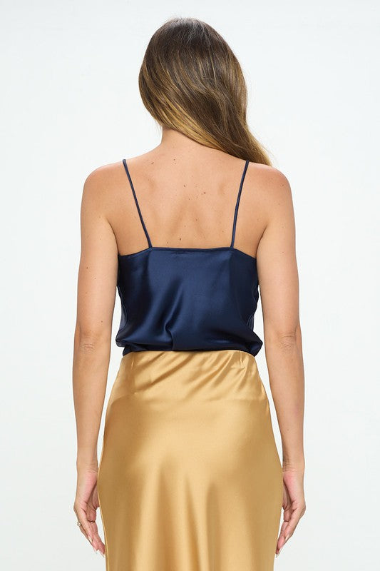 Solid Silky Satin Tank Top - Navy