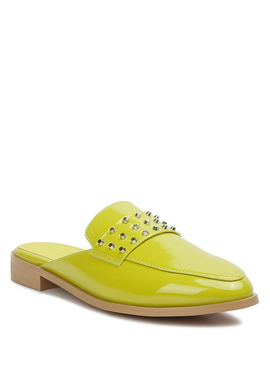 YASHTA Patent Studded Flat Mules