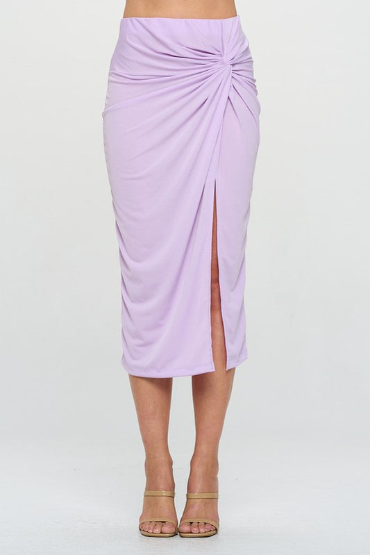 Made in USA Midi Skirt with Front Knot and Slit