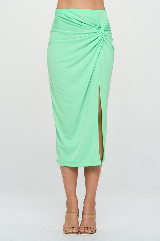 Made in USA Midi Skirt with Front Knot and Slit