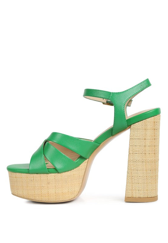 De-Vil Crisscross Straps Slim Block Heel Sandals