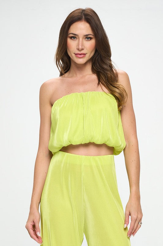 Vibrant Plisse Tube Crop Top - Citron