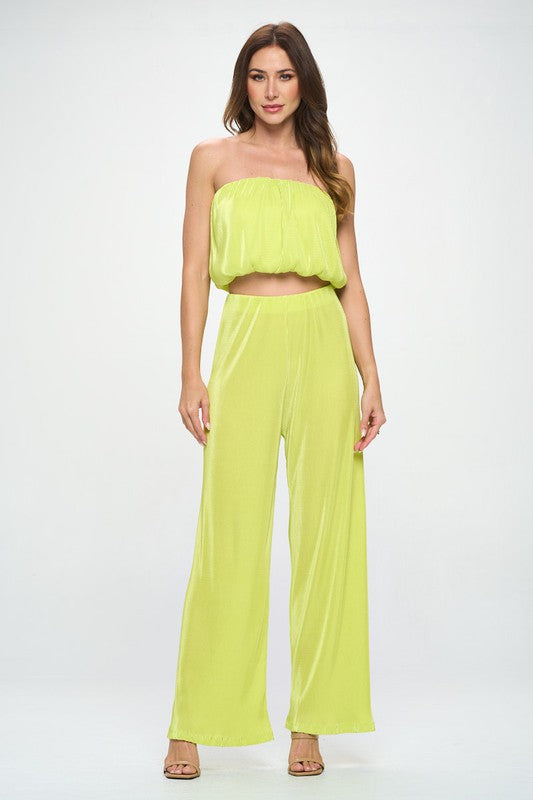 Vibrant Plisse Tube Crop Top - Citron