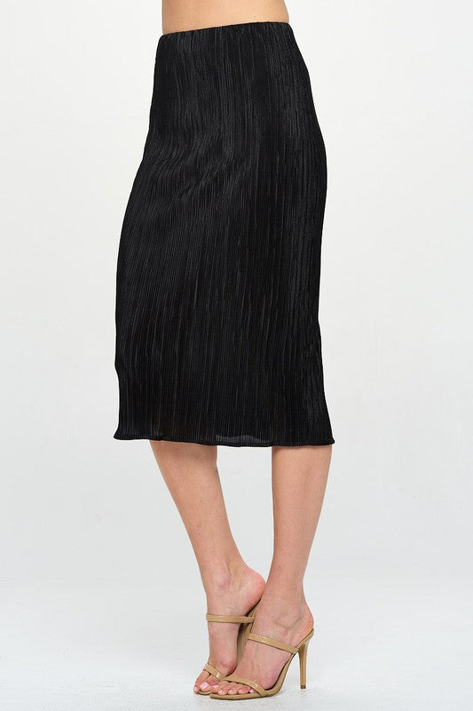 Made in USA Solid Plisse Midi Skirt