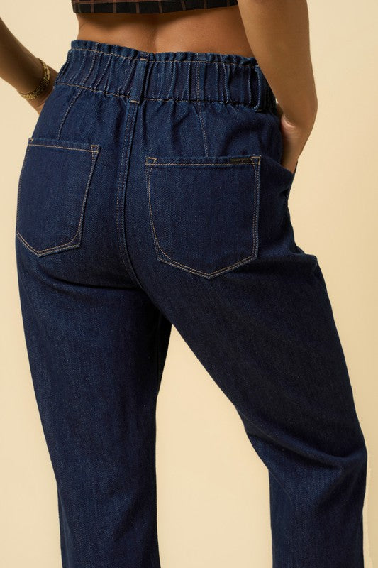 HIGH WAISTED PLEATED SLOUCHY DENIM PANTS