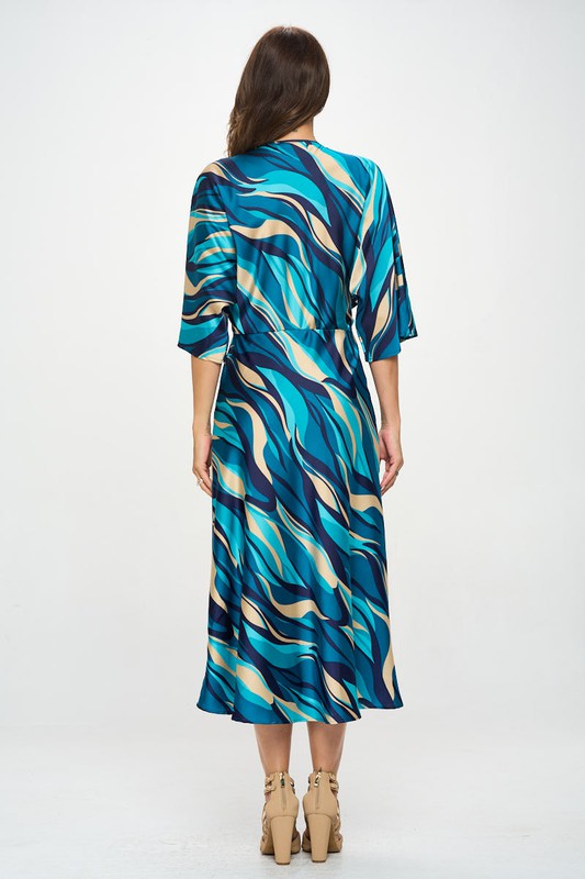 Satin Stretch Print Dress with Front Twist