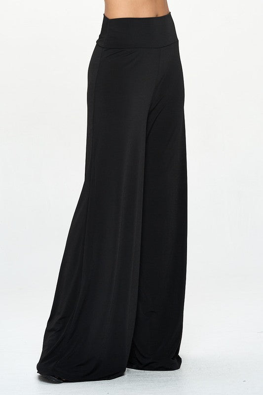 Solid Wide Leg Pants with Thick Waistband