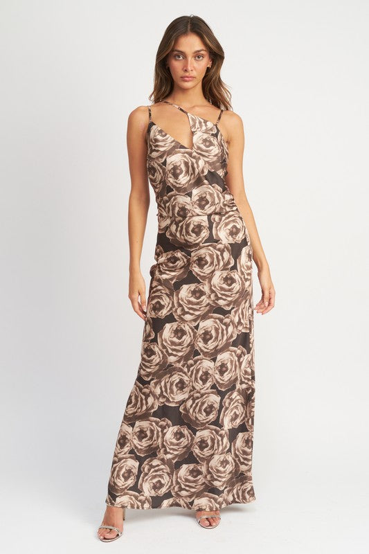 Neutral Gardens Asymmetrical Maxi Dress