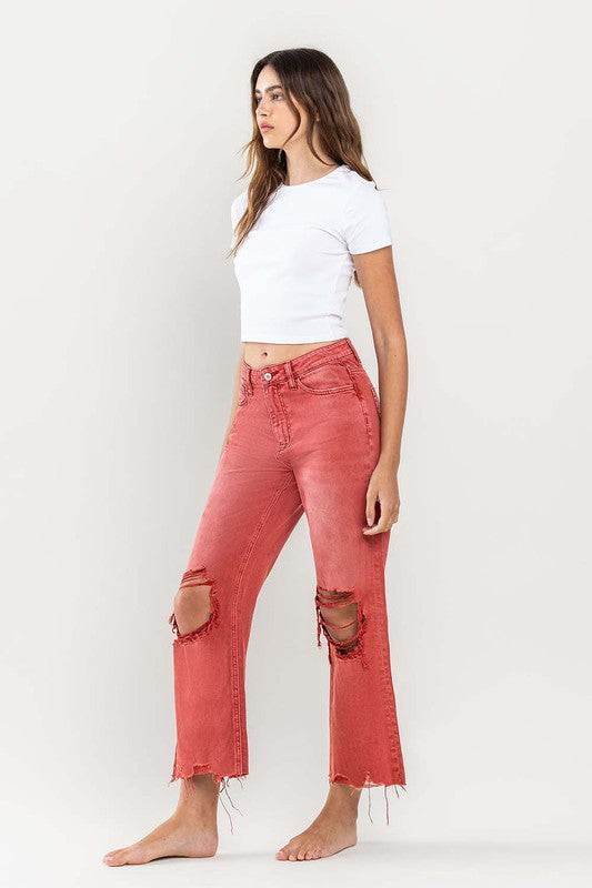 90s Vintage Crop Flare Jeans - Bossa Nova Red