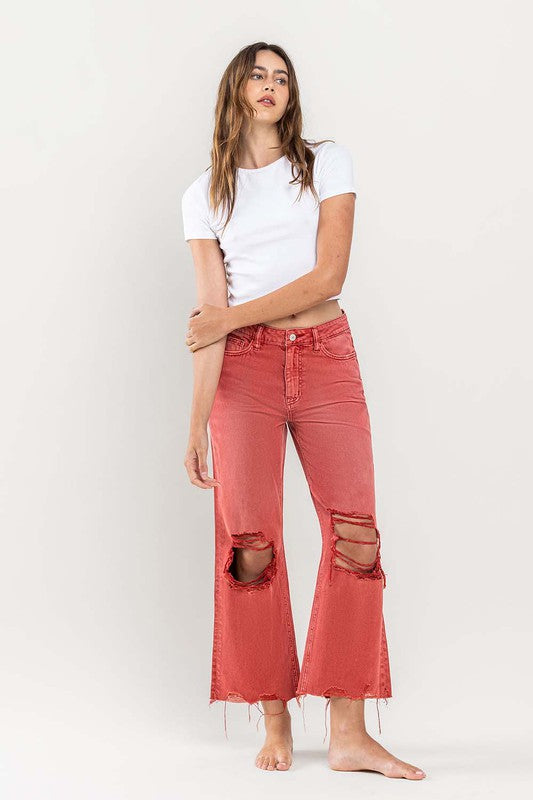 90s Vintage Crop Flare Jeans - Bossa Nova Red