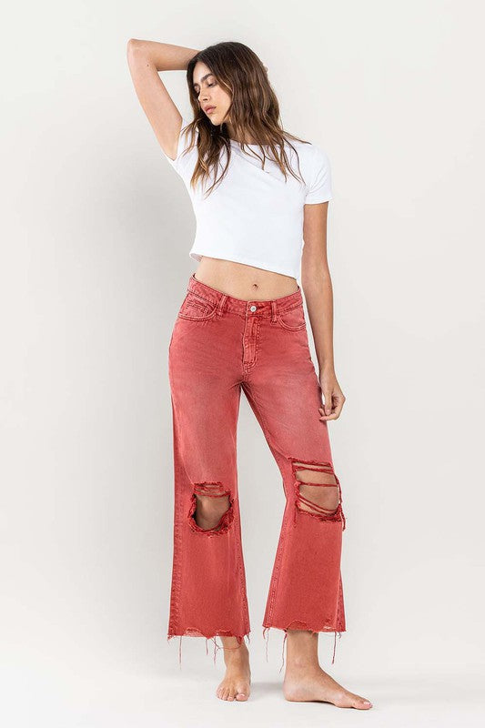 90s Vintage Crop Flare Jeans - Bossa Nova Red