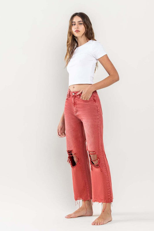 90s Vintage Crop Flare Jeans - Bossa Nova Red