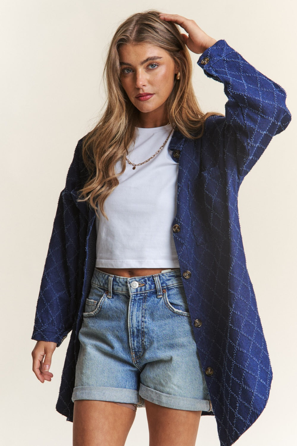 Midnight Stitched Button Up Denim Shacket