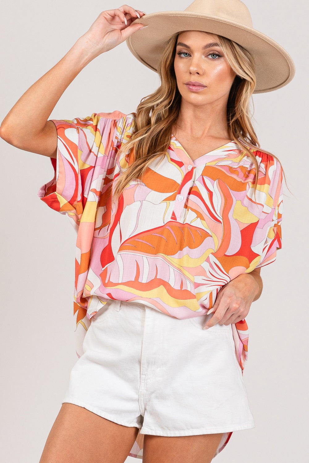 Abbey Abstract Print Half Button Blouse