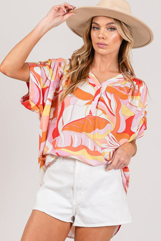 Abbey Abstract Print Half Button Blouse