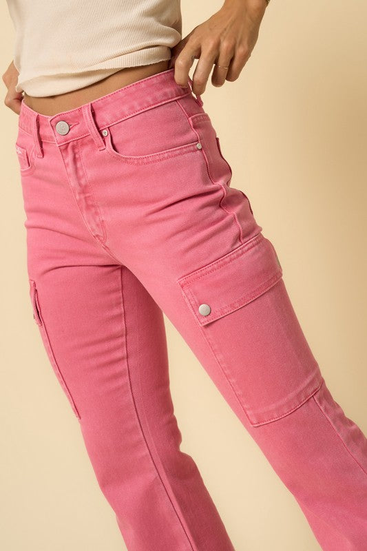 Dusty Pink Cargo Slim Boot Denim