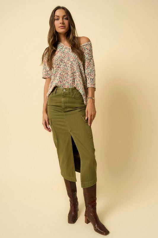 Olive Cargo Midi Skirt