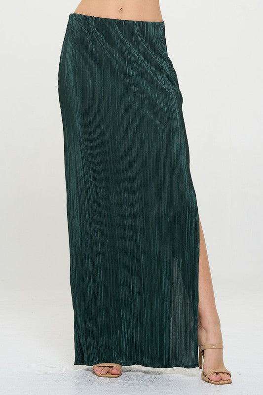 Made in USA Plisse Maxi Skirt with Slit