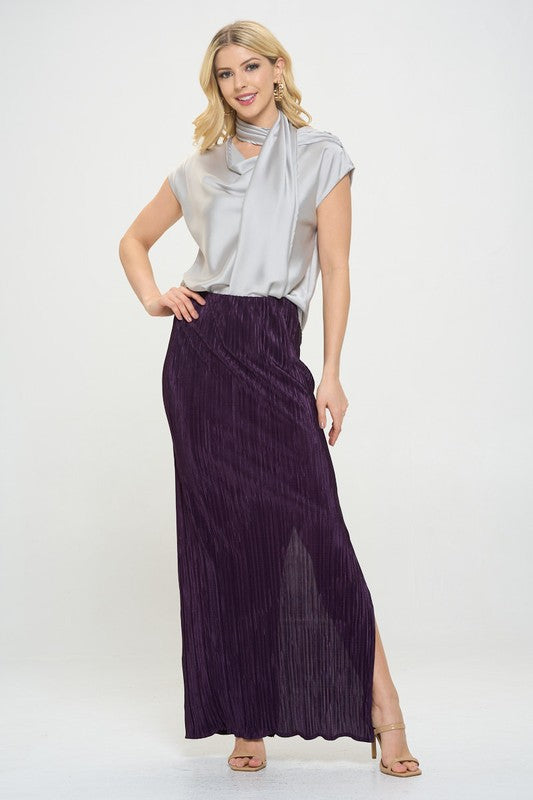 Made in USA Plisse Maxi Skirt with Slit