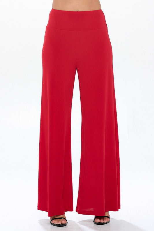 Solid Wide Leg Pants w Thick Waistband