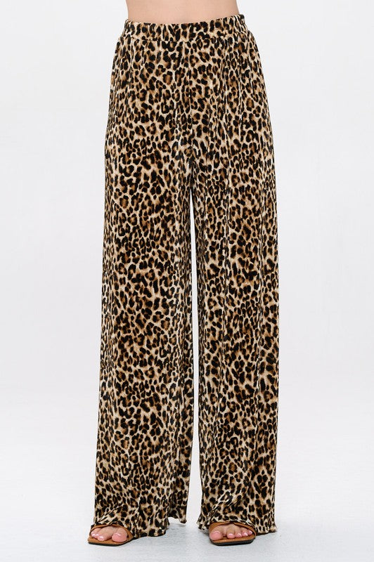 Made in USA Leopard Plisse Lined Straight Pants