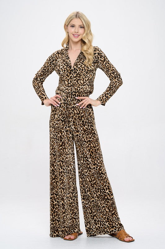 Made in USA Leopard Plisse Lined Straight Pants