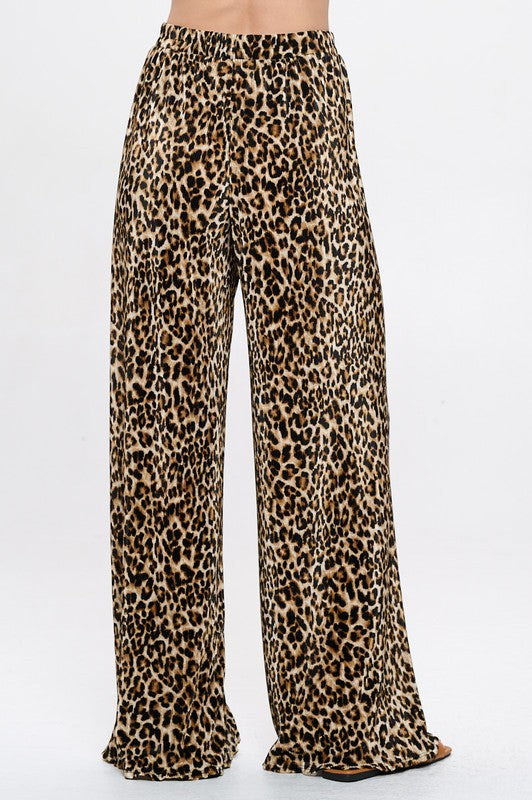 Made in USA Leopard Plisse Lined Straight Pants