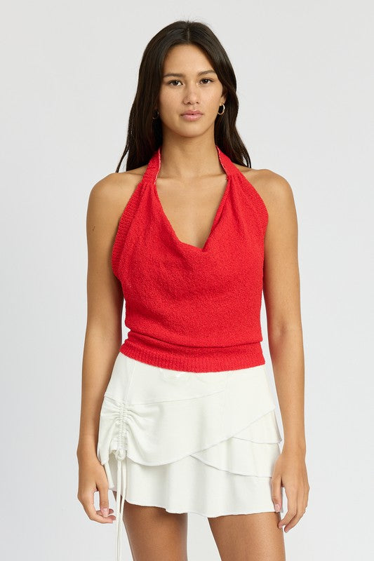 COWL NECK HALTER TOP