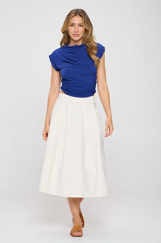 Marissa Mock neck Short Sleeve Ruched Crop Top - Cobalt