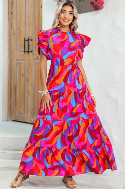 Defying the Odds High Waist Ruffle Tiered Maxi Dress