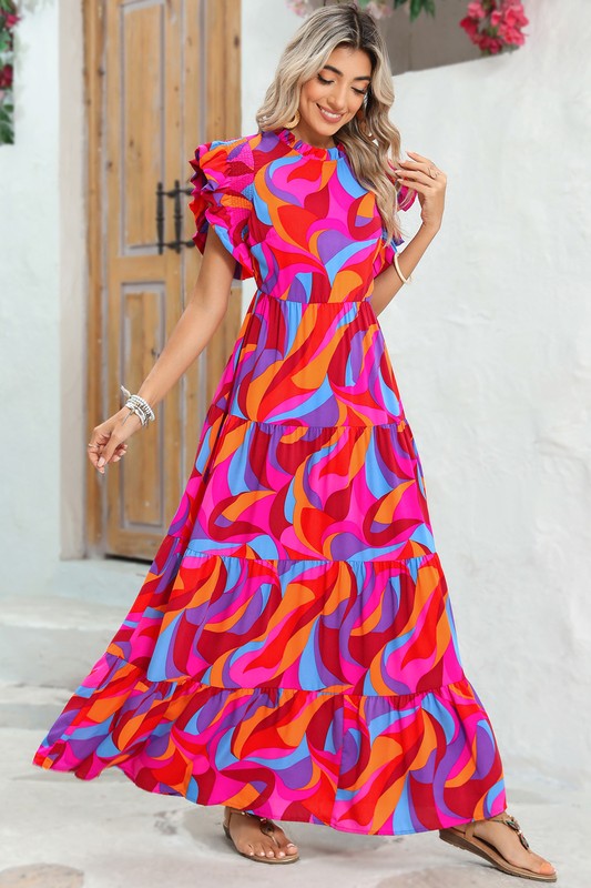 Defying the Odds High Waist Ruffle Tiered Maxi Dress