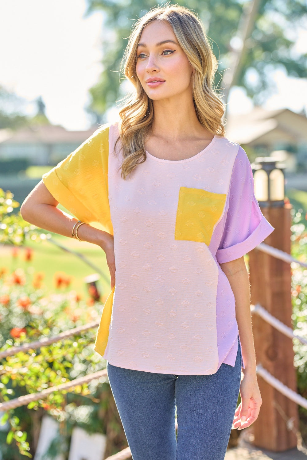 Zaney Color Block Short Sleeve Top