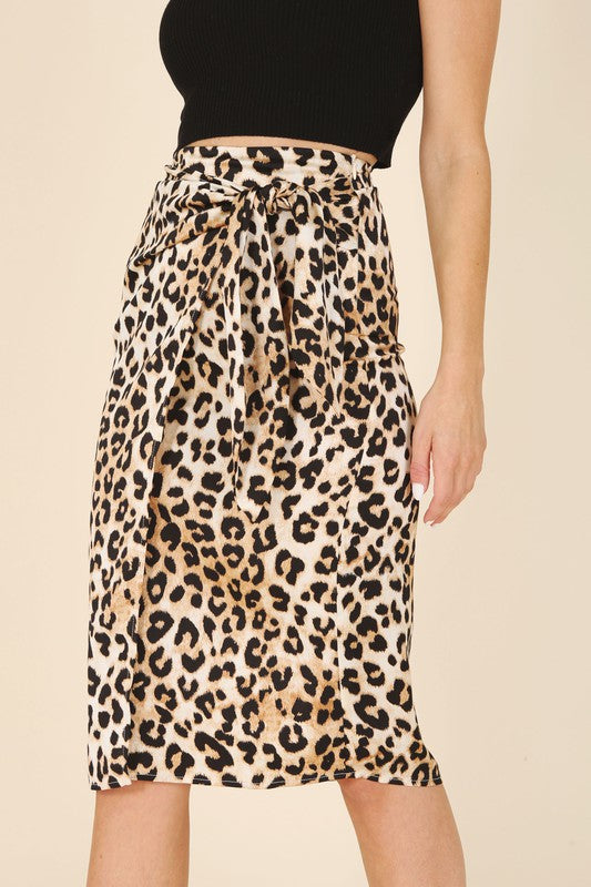 Shiloah Satin Leopard Tie Skirt