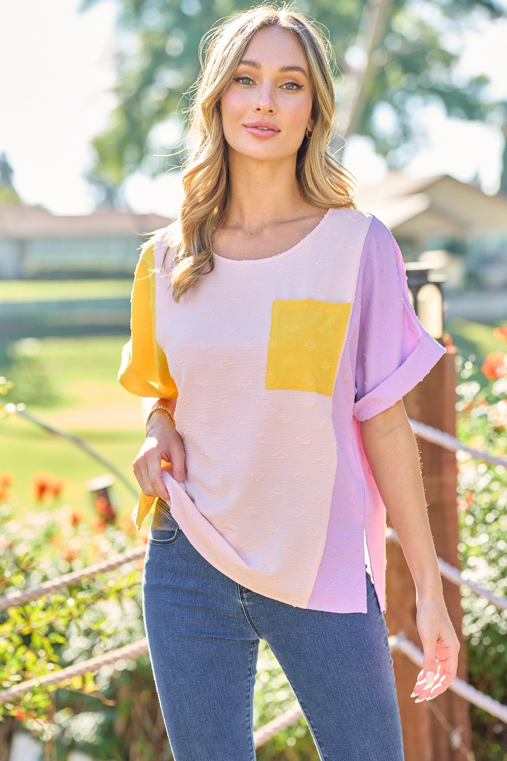 Zaney Color Block Short Sleeve Top