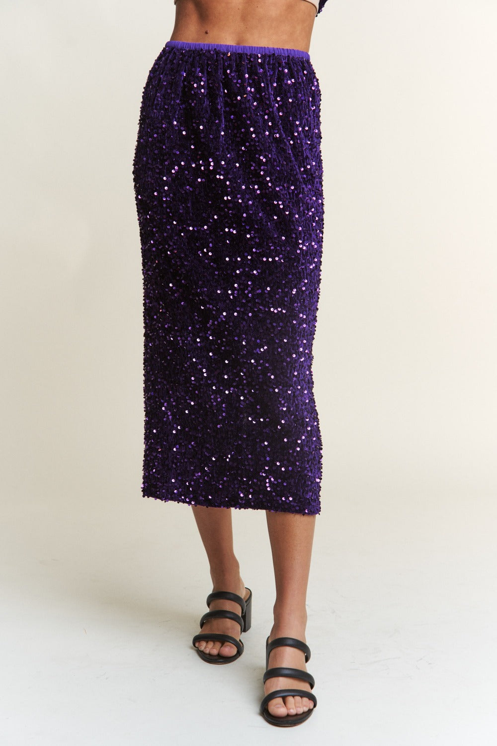 Electric Nights Sequin Back Slit Midi Skirt