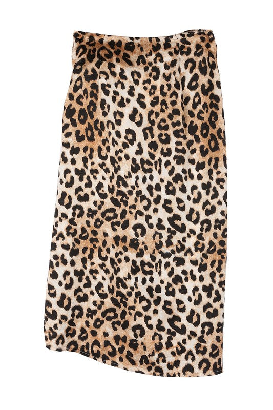 Shiloah Satin Leopard Tie Skirt