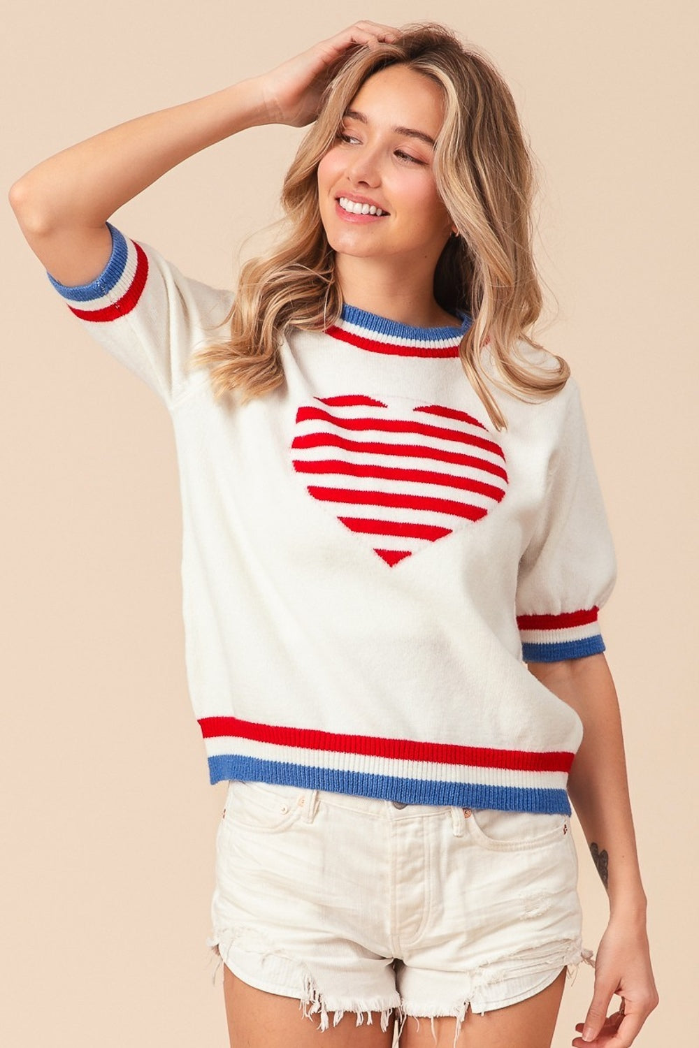 Land of the Free Heart Flag Striped Heart Sweater